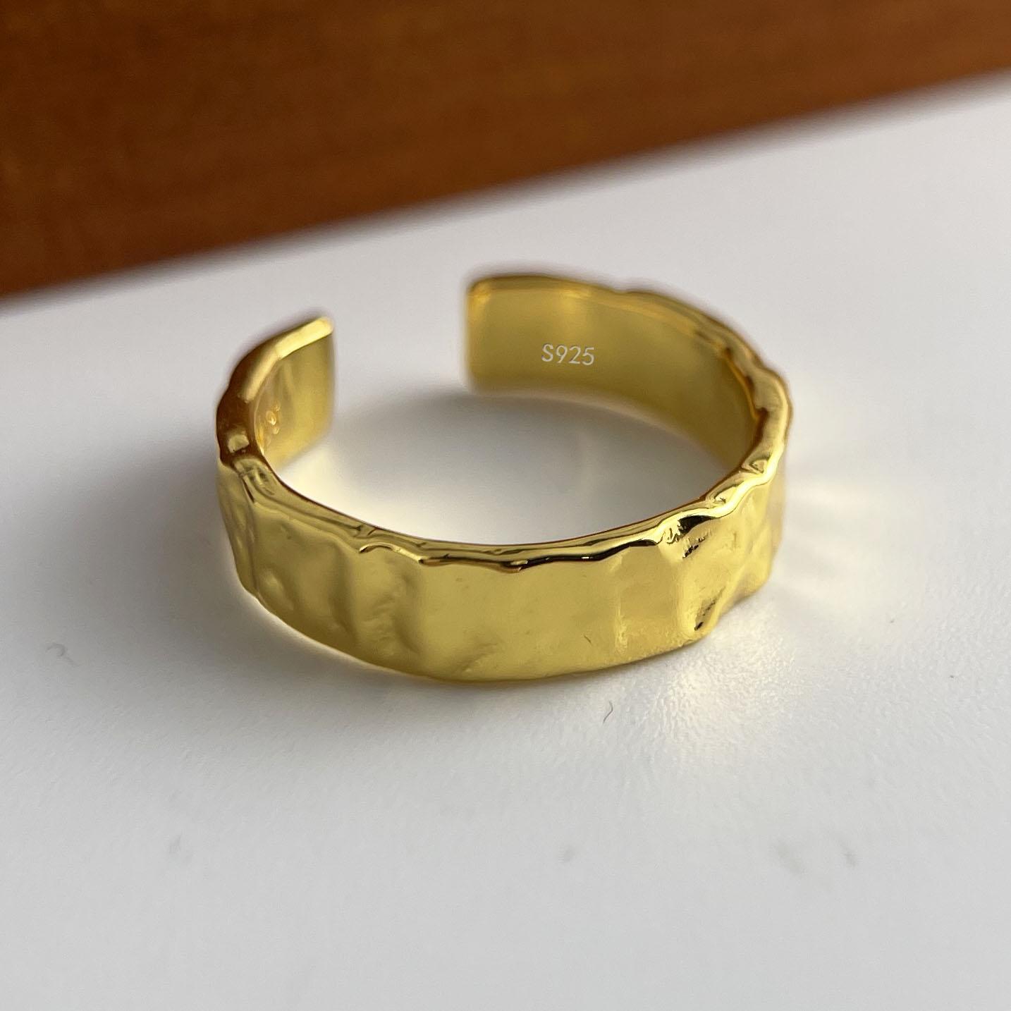 

925 Sterling Silver Rings for Women Couple Minimalist Handmade Simple Wide Gold Ring Set Party Jewelry Gift Prevent Allergy resizable