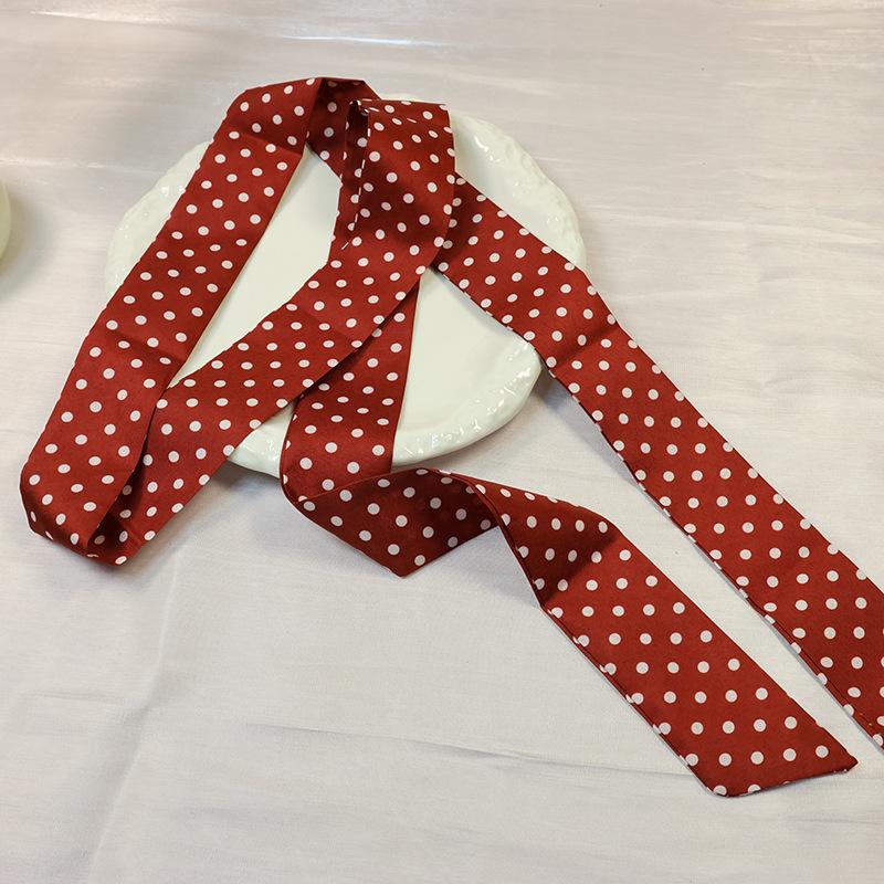 Women Thin Neck Scarves Lady Small Shawls Bandana Narrow Female Neckerchief Dress Accessories Fashion Dot Ribbon Silk Scarf