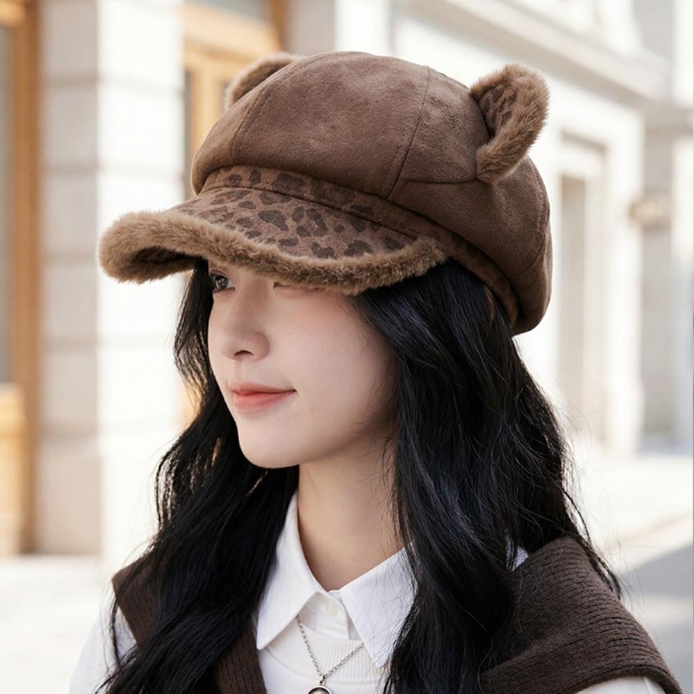 Thickened Cat Ears Berets for Women Plush Octagon Hat Fashion Newsboy Cap Autumn and winter