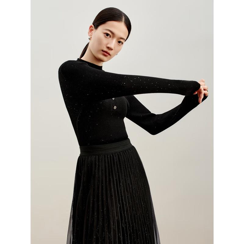 JUZUI Women's Faux Two-Piece Wool Sequin Knitted Sweater JWDD31036