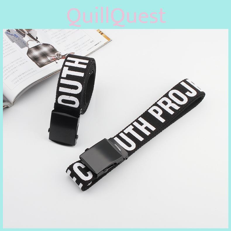 Nylon Canvas Letter Printed Waist Belt For Men And Women With Smooth Iron Buckle For Casual Style