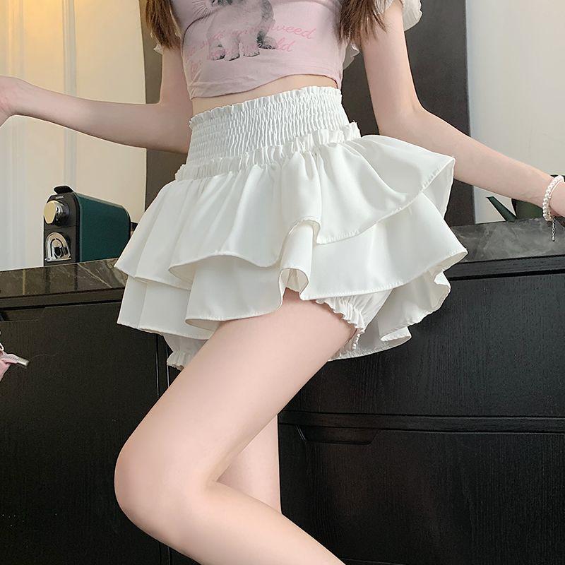 2025 Women's Summer A-Line Ballet Skirt with Wood Ear Trim – High-Waisted, Fluffy, Anti-Exposure Design