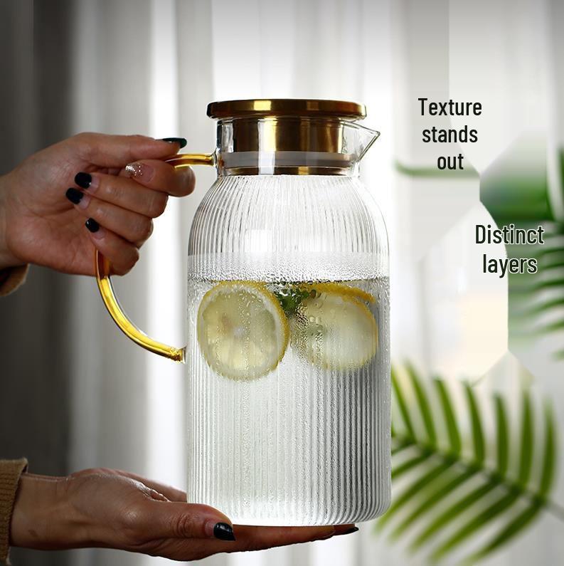 High Borosilicate Glass Teapot Set with Vertical Stripes for Cold Brew in Living Room