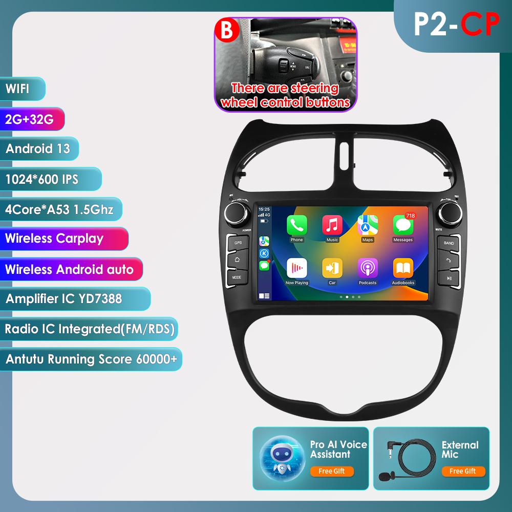 

Hizpo Интеллектуальное 7-дюймовое Android автомобильное радио для Peugeot 206 206SW 206CC Автомагнитола Экран Мультимедийный плеер Carplay Аудио 2DIN Головное устройство 2000 - 2008 B P2CP 4Core 2G 32G AI