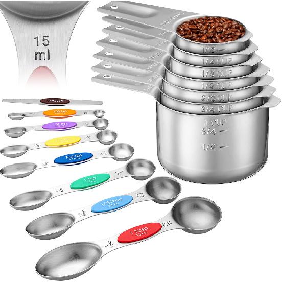 Набор мерных стаканов и ложек, 304 Нержавеющая сталь, 8 шт. магнитных мерных ложек, 7 шт. металлических мерных стаканов для готовки и выпечки