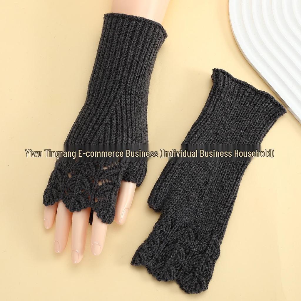 Women's Autumn/Winter Fingerless Knit Wool Gloves - Fish Scale Design