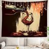 Elegant Wine Pouring Tapestry Wall Art Bar Decor Vintage Cocktail Drinking Nightlife Alcohol Poster Polyester Hanging Decoration