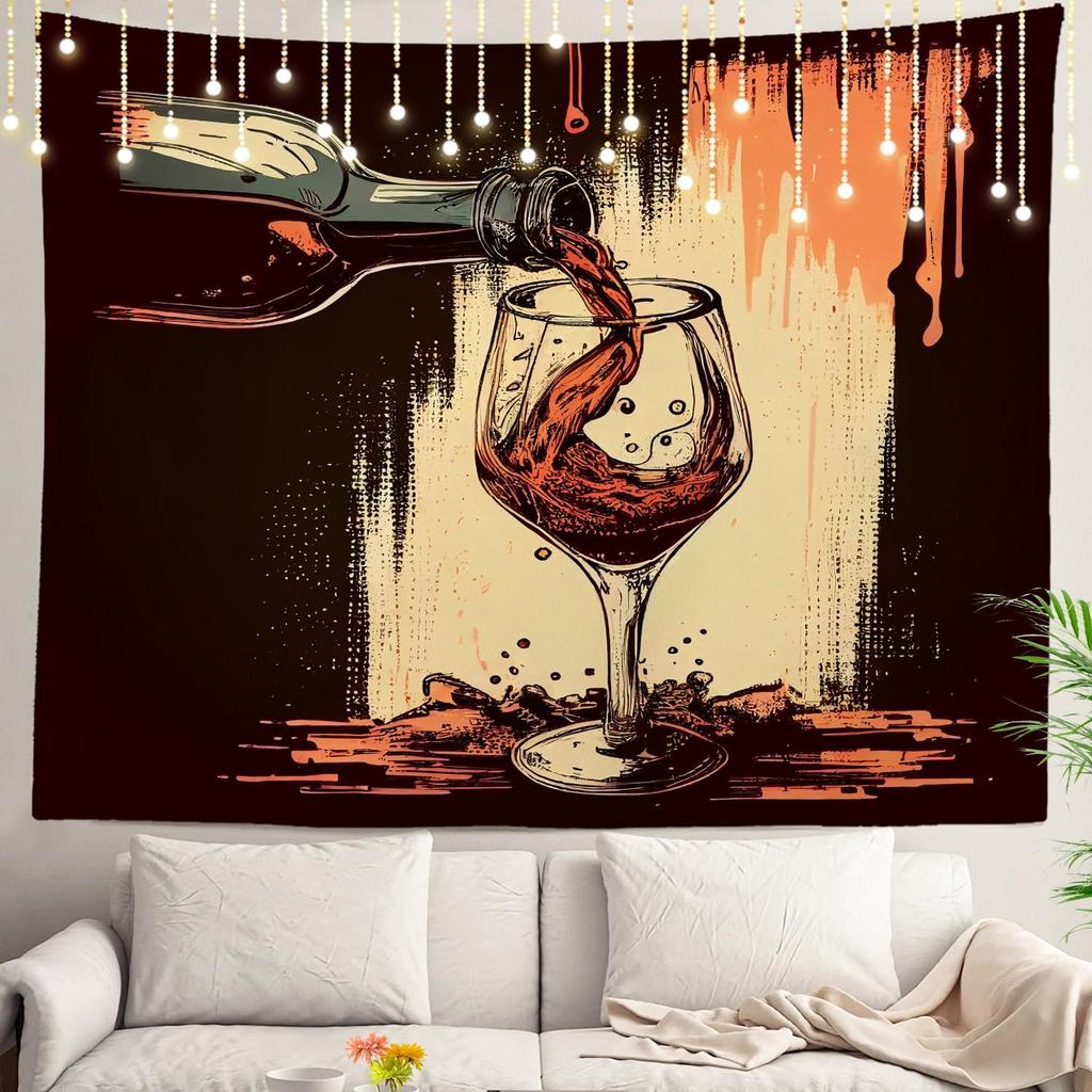 Elegant Wine Pouring Tapestry Wall Art Bar Decor Vintage Cocktail Drinking Nightlife Alcohol Poster Polyester Hanging Decoration