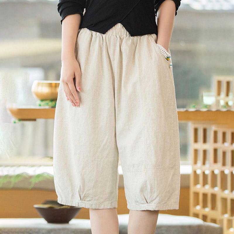 

Женские летние шорты из хлопка однотонные винтажные свободные большого размера повседневные брюки льняные шорты XXL бежевый