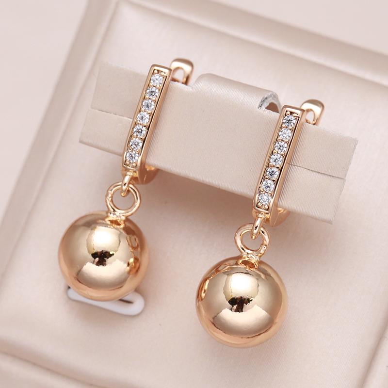 New  Rose Gold Long Earrings For Women Unique Simple Glossy Ball Natural Zircon Dangle Earrings Fine Wedding Jewelry