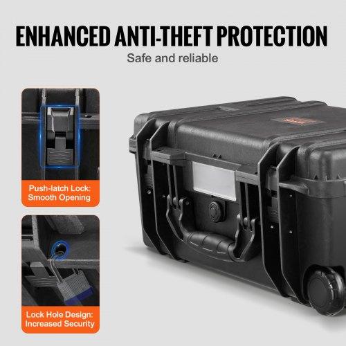 VEVOR Weatherproof Hard Case, Heavy Duty Protective Dry Box Case with Pre-cut Foam, Wheels & Retractable Pull Handles for Travel, Hunt, Military
