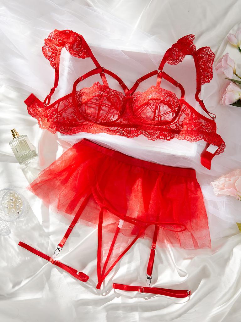 New sexy lace pajamas three-piece set of small breasts gathering tutu skirt female adult