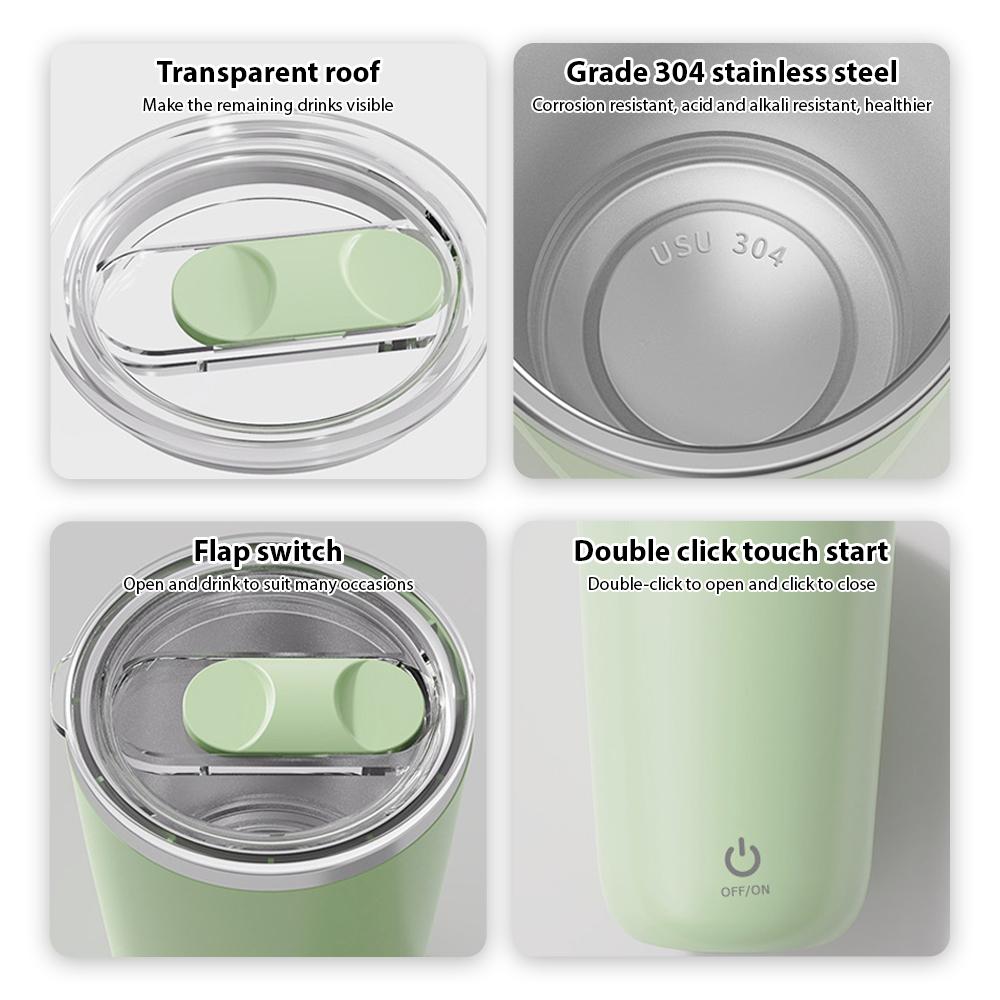 350ml Samomíchací hrnek Dobíjecí Neaxiální Magnetický Hrnek na míchání kávy s víčkem 304 Nerez