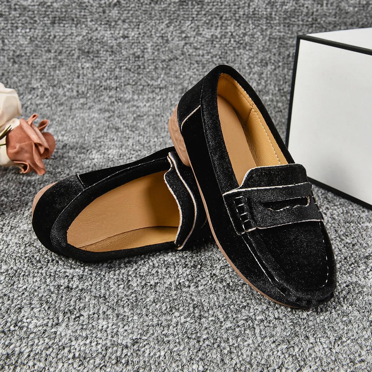 

Роскошные бархатные мокасины для девочек, мягкие лоферы, детские красные черные велюровые слипоны, плоская обувь для мальчиков, нарядные лодочки, zapatos 30 (Inner18.6cm) чёрный