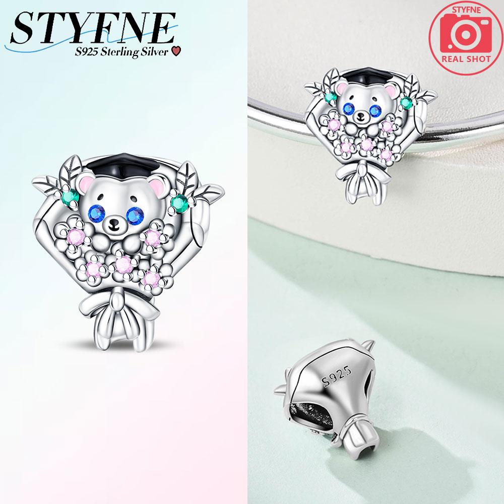 Charms Pink Zircon Flowers Purple Iris Flowers Sunflowers Beads Fit Bracelet 925 Silver Women Jewelry Diy Fine Gift