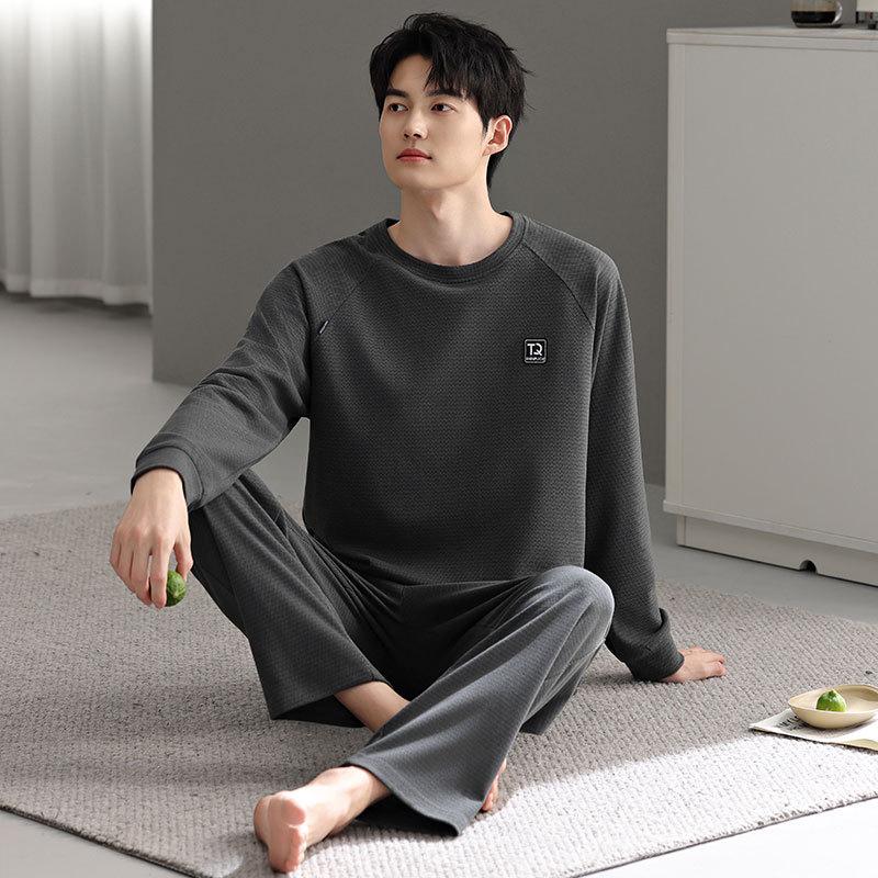 Pajamas Men'S Autumn And Winter Fleece Thickened Coral Fleece Thin Fleece Island Fleece Spring And Autumn Premium Loungewear Set