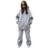 2 Pcs/Set Women Autumn Tracksuit Solid Color Loose Elastic Waist Thick Hooded Keep Warm Pocket Elastic Cuff Deep Crotch Winter
