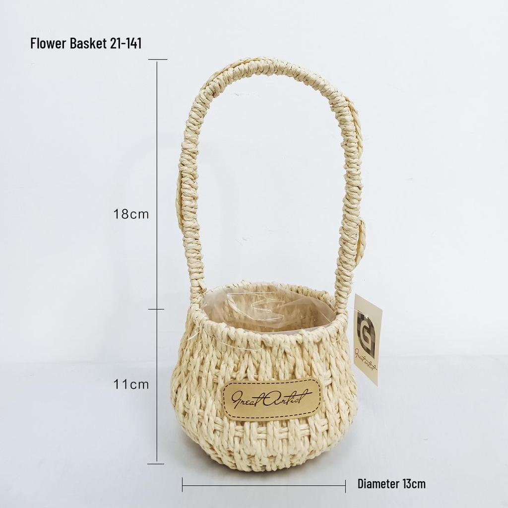 9ZRT Torebka ze sznurka papierowego w stylu pastoralnym – Koszyk na kwiaty – Idealna do aranżacji kwiatowych i prezentów na Dzień Bogini.