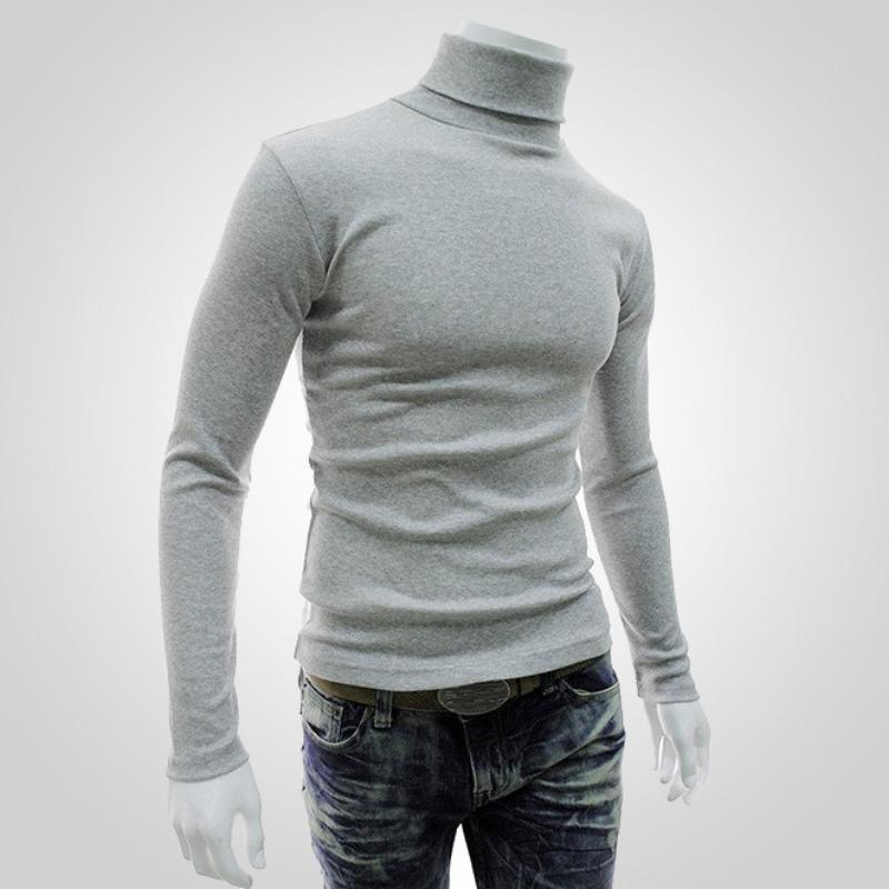 New Men's Solid Color T-shirt High Collar Long Sleeve Spring Autumn Winter Bottoming Shirt Knitted Sweater Korean Version Pullover