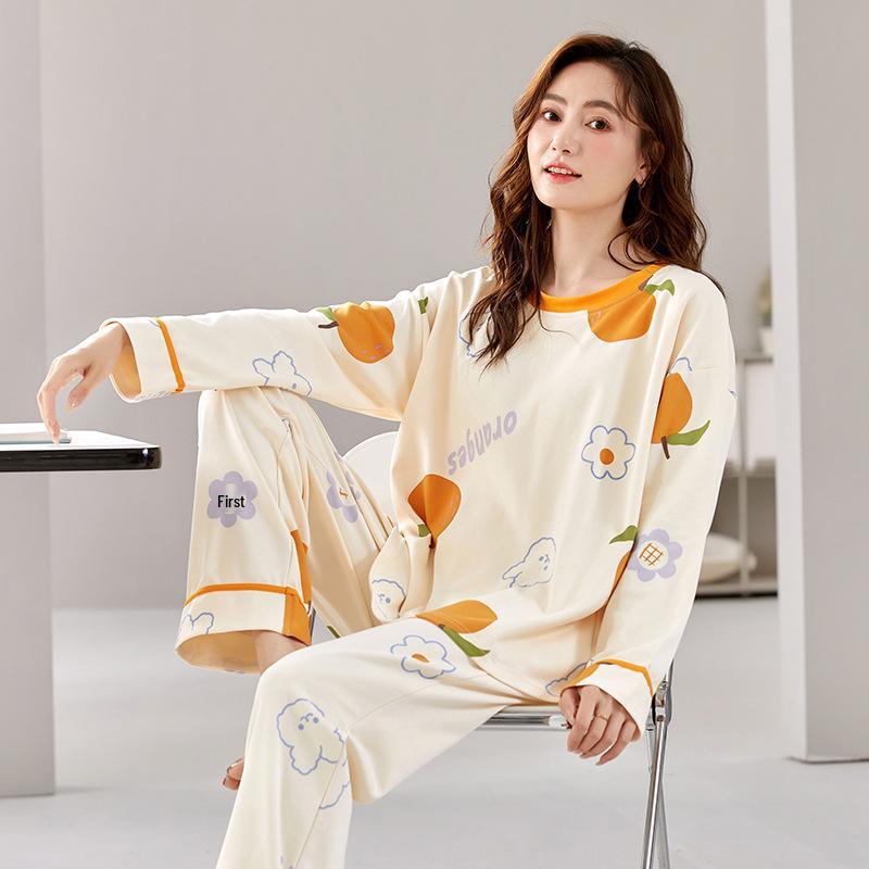 Damen Langarm Baumwoll-Pyjama-Set für Herbst/Winter