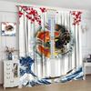 Koi Fish Curtains  Fantasy Yin Yang Japanese Big Wave Koi Cherry Blossom Room Window Curtains  42x45in Decor