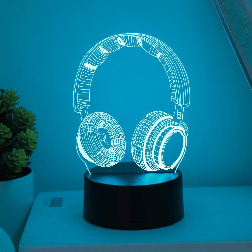 Luz noturna visual 3D de fones de ouvido, toque USB de 7 cores, adequado para luzes decorativas de quarto de sala de jogos, luzes de presente