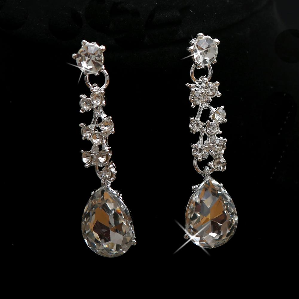 3pcs Luxury Elegant Zircon Set Teardrop Shaped Wedding Necklace Earring Fashion Party Bride Copper Zircon Set Accessorie Gift