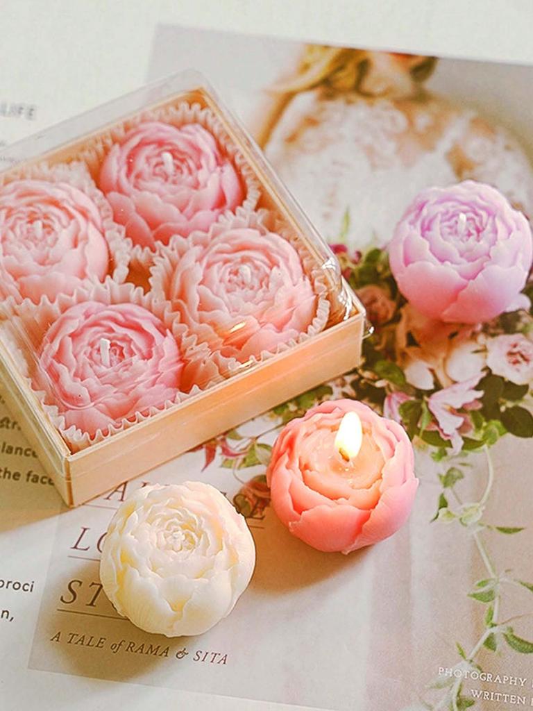 Peony Rose Scented Candle Gift Box – Handmade Flower Shaped Aromatherapy Candles for Wedding Party Home Decor
