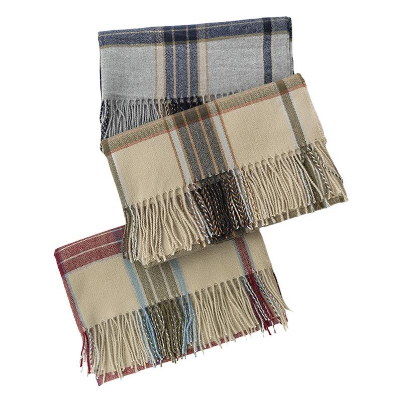 Atmospheric Scarf for Women Maillard Color Plaid Autumn and Winter Imitation Cashmere Thickened Warm Shawl Double Sided Couple Scarf