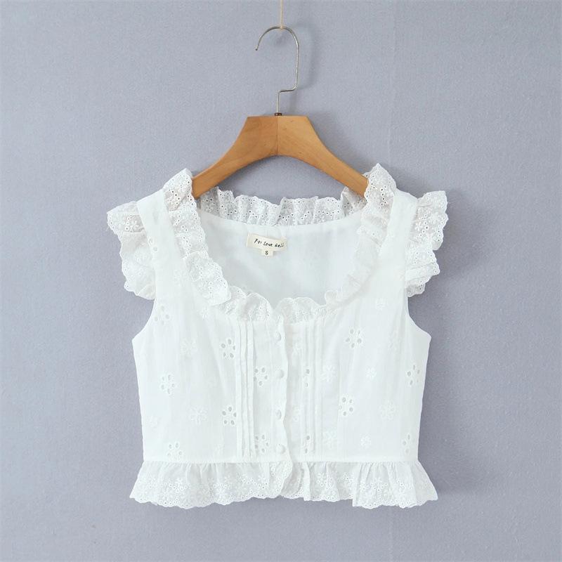 Women's Embroidered Lace Flutter Sleeve Top & Drawstring Cake Skirt Set