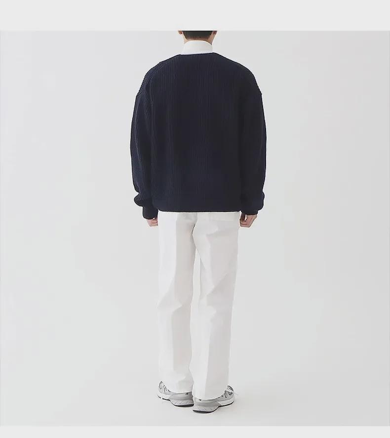 Męski kardigan dzianinowy w jednolitym kolorze na jesień/zimę 2024: Modny, Casualowy, Pasujący do wszystkiego, Okrągły dekolt, Dostępne duże rozmiary