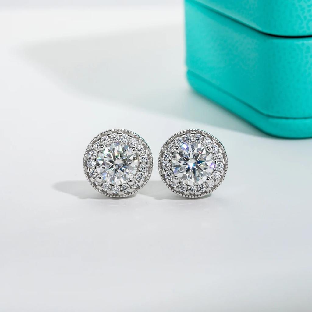D Color 2.4cttw  Moissanite Diamond Vintage Stud Earrings For Women 18K Gold Plated 925 Sterling Silver Earrings