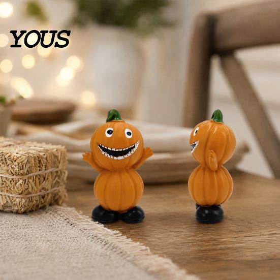 Eco-friendly Halloween Decor Pumpkin Figure Ornaments, Hand-Painted Resin Decorations with Unique Hand-painted Figures Expressions, Figurine
