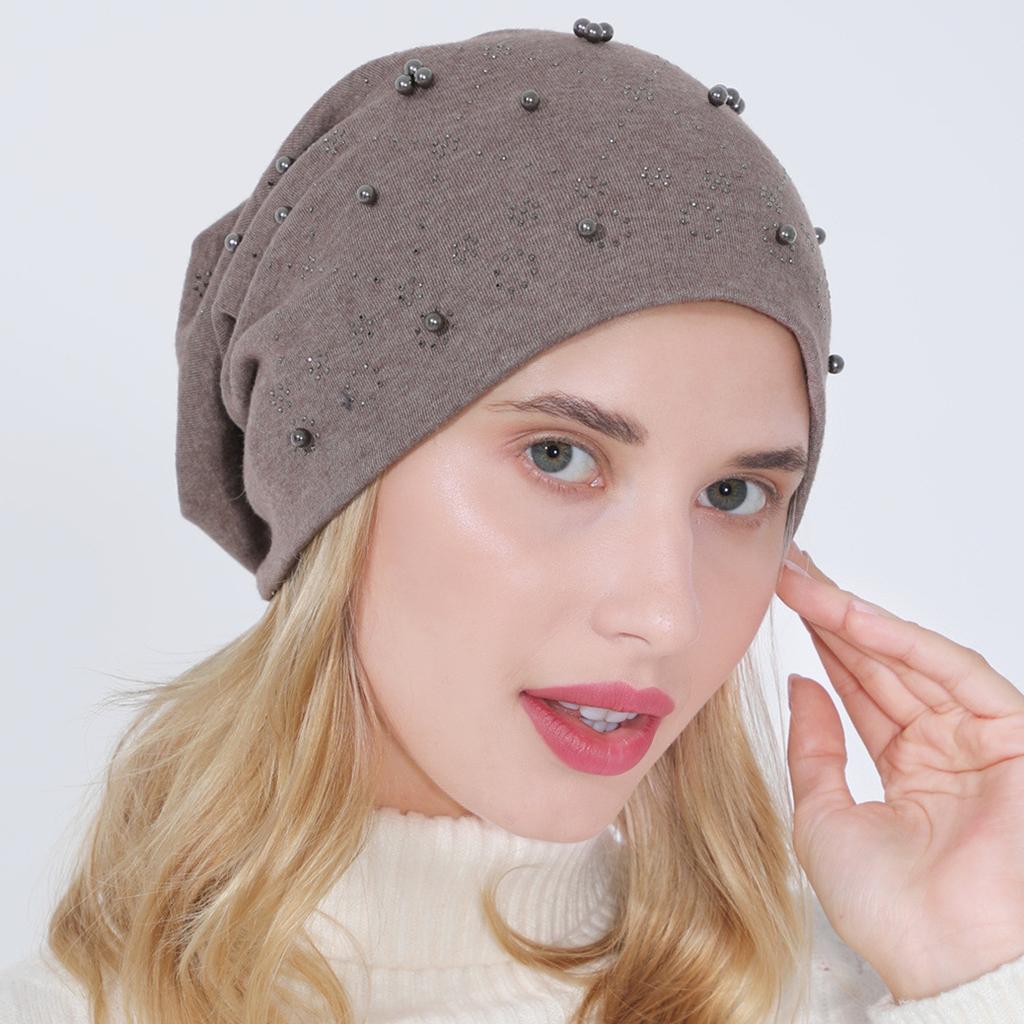 Neue frauen doppelschicht heißer diamant perlen pullover kappe herbst und winter mode alle-spiel warme mütze