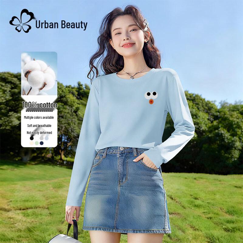 Dushi Liren Women s Long Sleeve Cotton T-Shirt with Chest Print L
