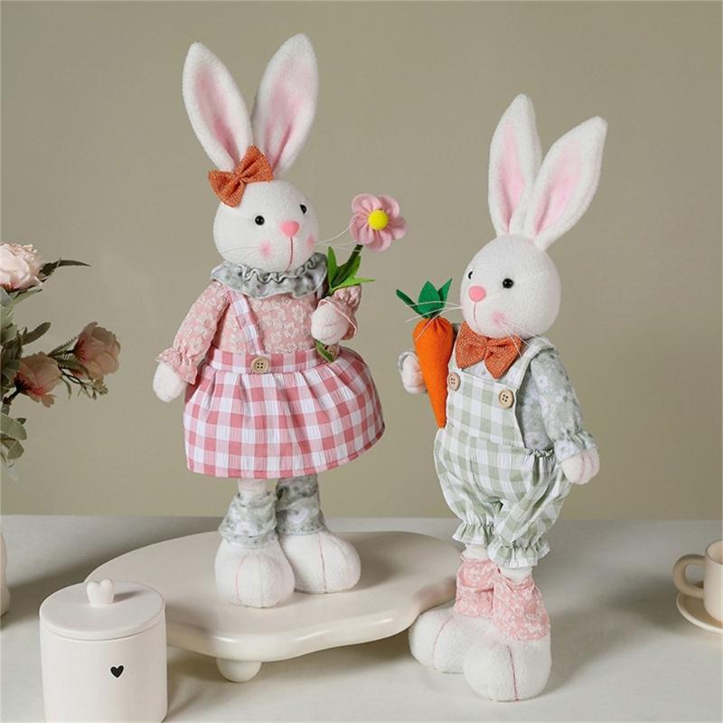 Spring Countrysides Rabbit Decoration Adjustable Long Legged Easter Rabbit House Accessories Office Desk Decoration