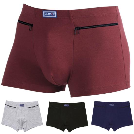 Anti-theft Zipper Pockets Mid-rise Seamless Elastic Men Panties Solid Color U-Bump Male Shorts Briefs Daily Wear