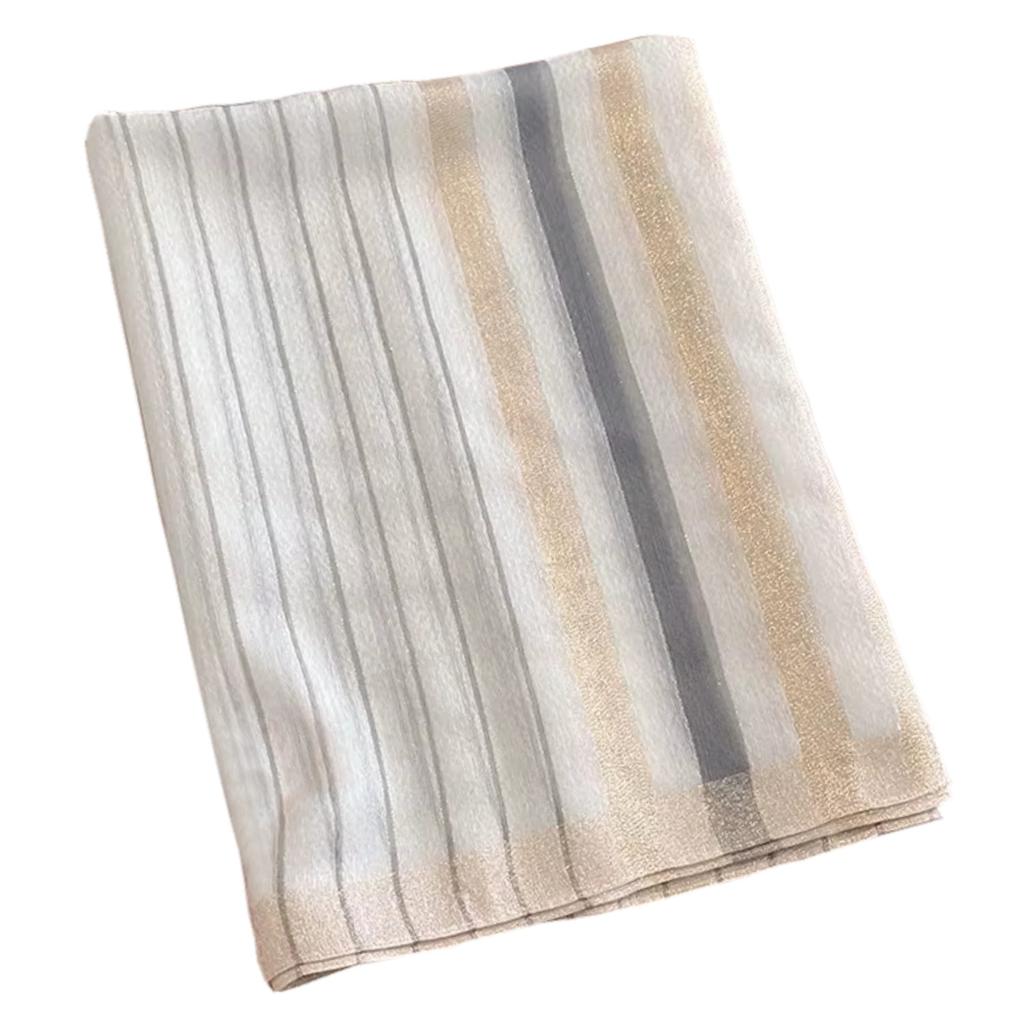 Cream Striped Scarf - Mulberry Silk and Wool, 180x90