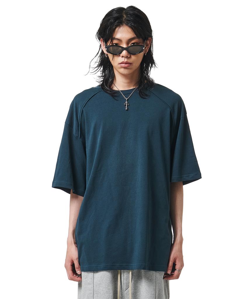 ATTENTIONROW 22Ss07At028 Shoulder Piping Regular Oversized Short Sleeve (Blue Green)