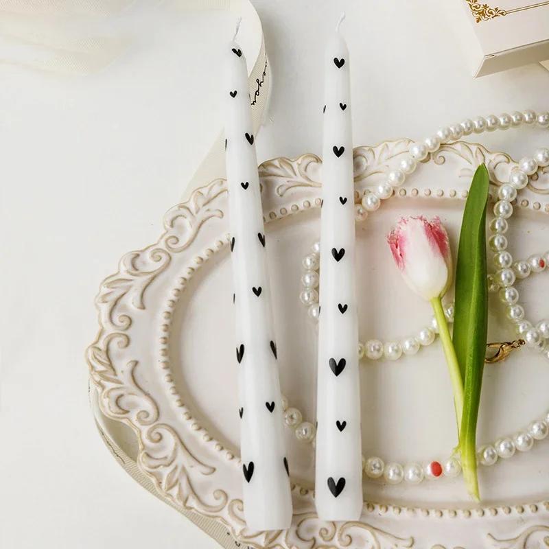 2PCS/Box Printed Long Candle European-Style Romantic Candlelight Dinner Wedding Festival Marriage Decoration Smokeless Candle