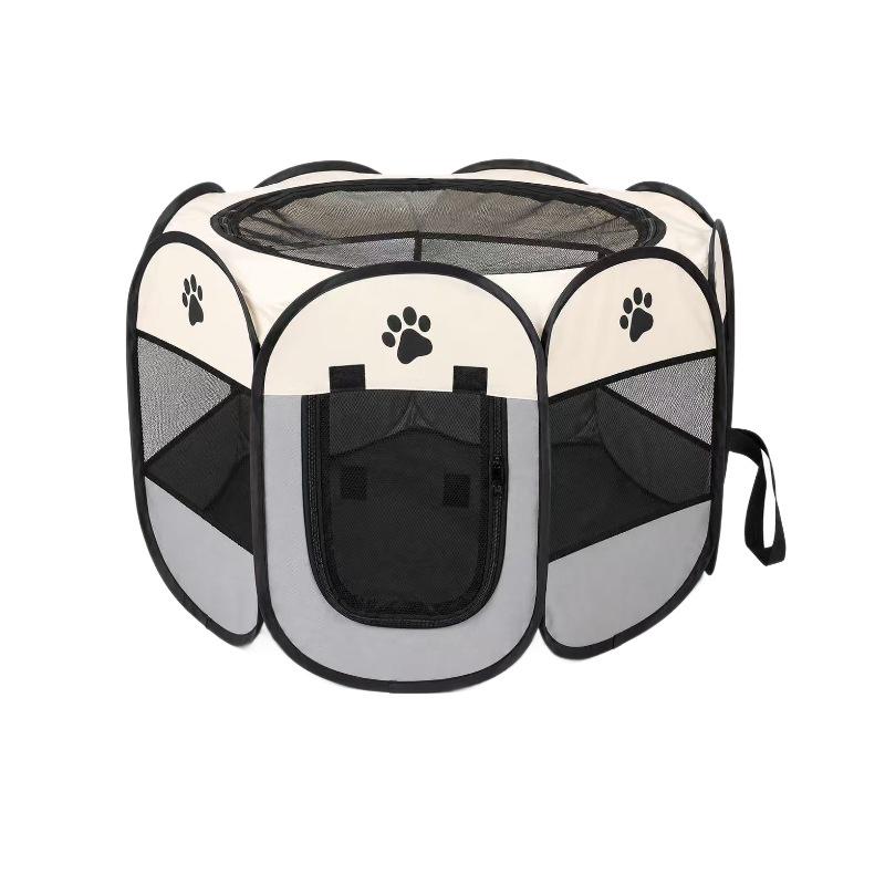 Octagonal Cat Playpen: Foldable Breeding Cage & Breathable Mesh Tent.