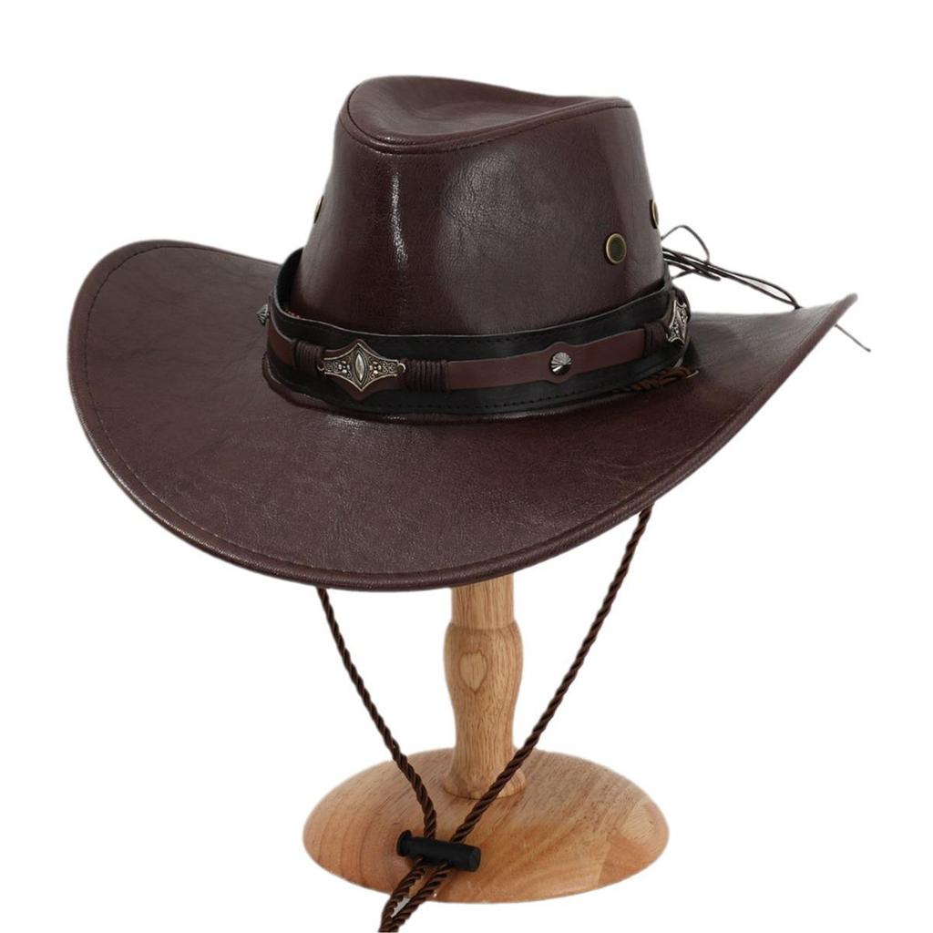 Západní unisex kovbojský klobouk z PU kůže s kovovou diamantovou páskou - Ideální dárek k narozeninám.