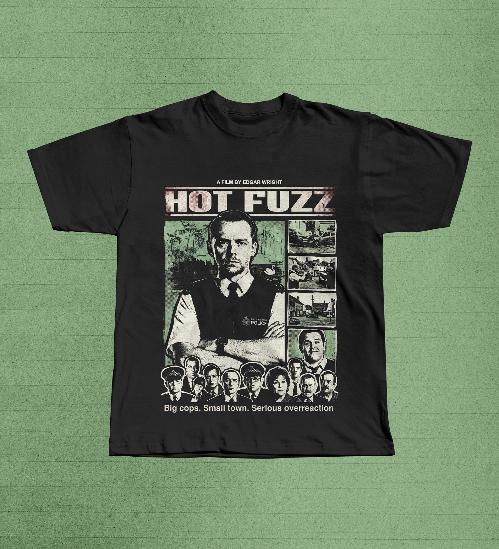 Hot Fuzz Movie Poster T-Shirt | Edgar Wright Film Graphic Tee S