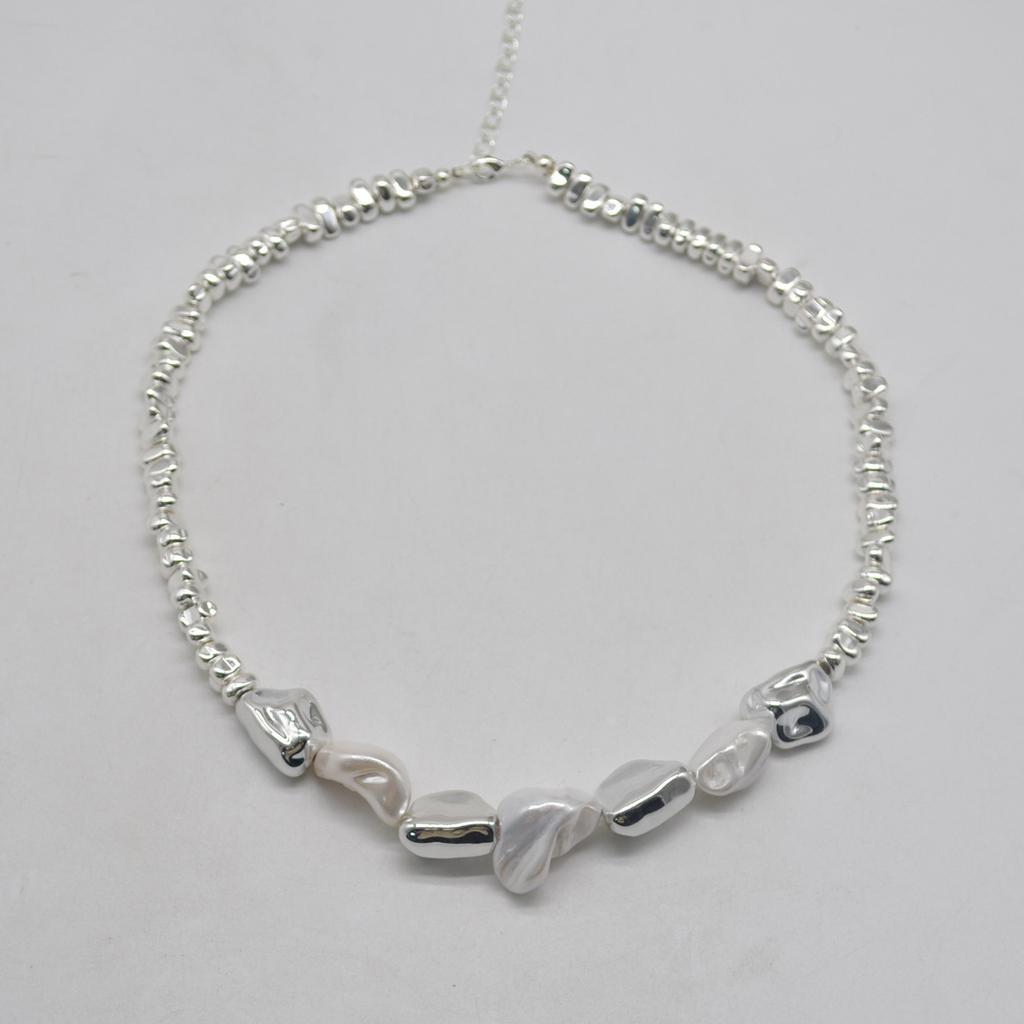 Baroque Silver Irregular Broken Silver Beaded Necklace Female Alien Gravel Light Luxury Premium Sense Clavicle Neck Chain
