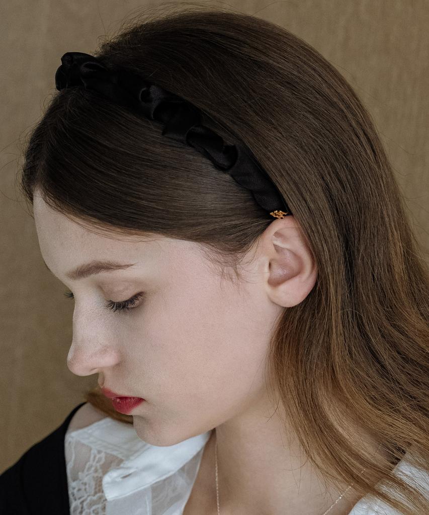 Has En001 Shirring Satin Slim Hairband (2Colors)