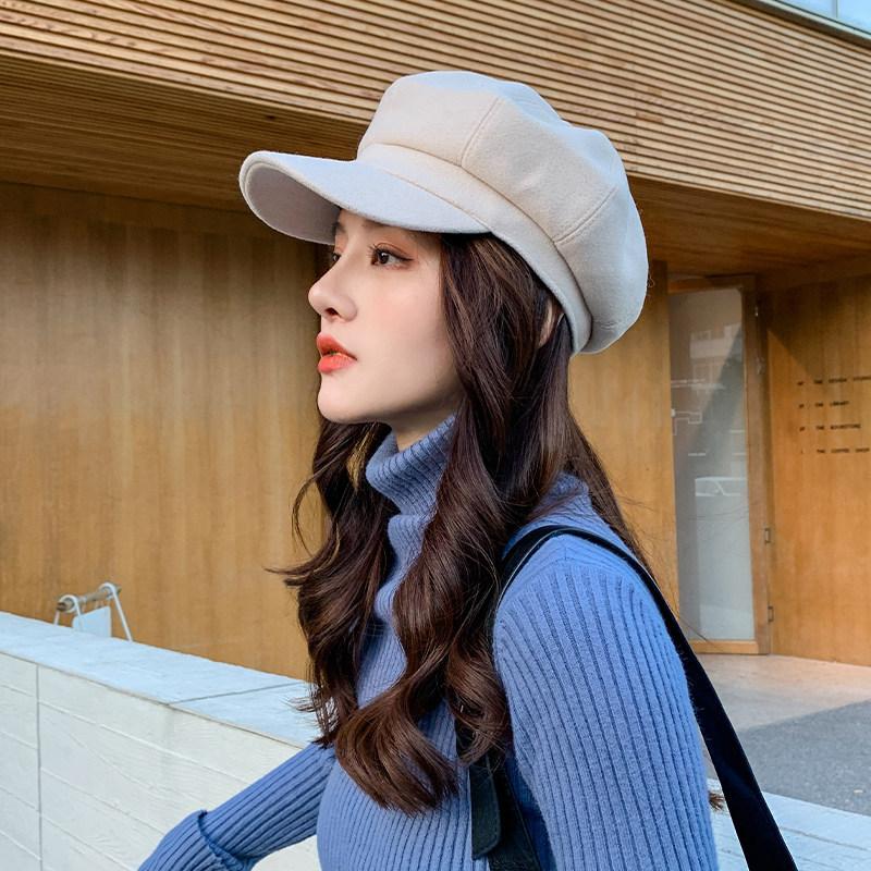 ins octagonal hat autumn and winter black beret versatile British retro newsboy hat trendy hat