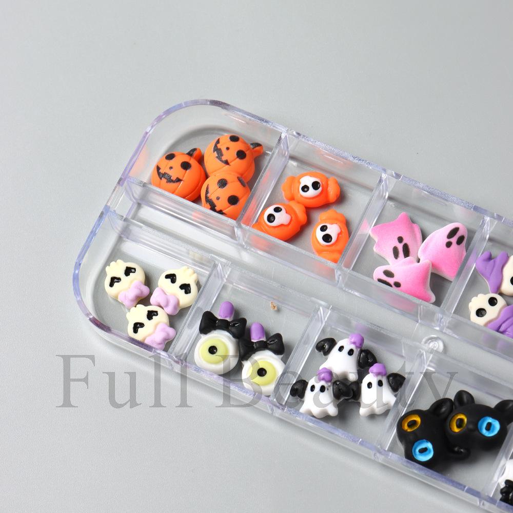New Nail Art Accessories Halloween Cartoon Cute Resin Ghost Skull Candy Bat Nail Accessories