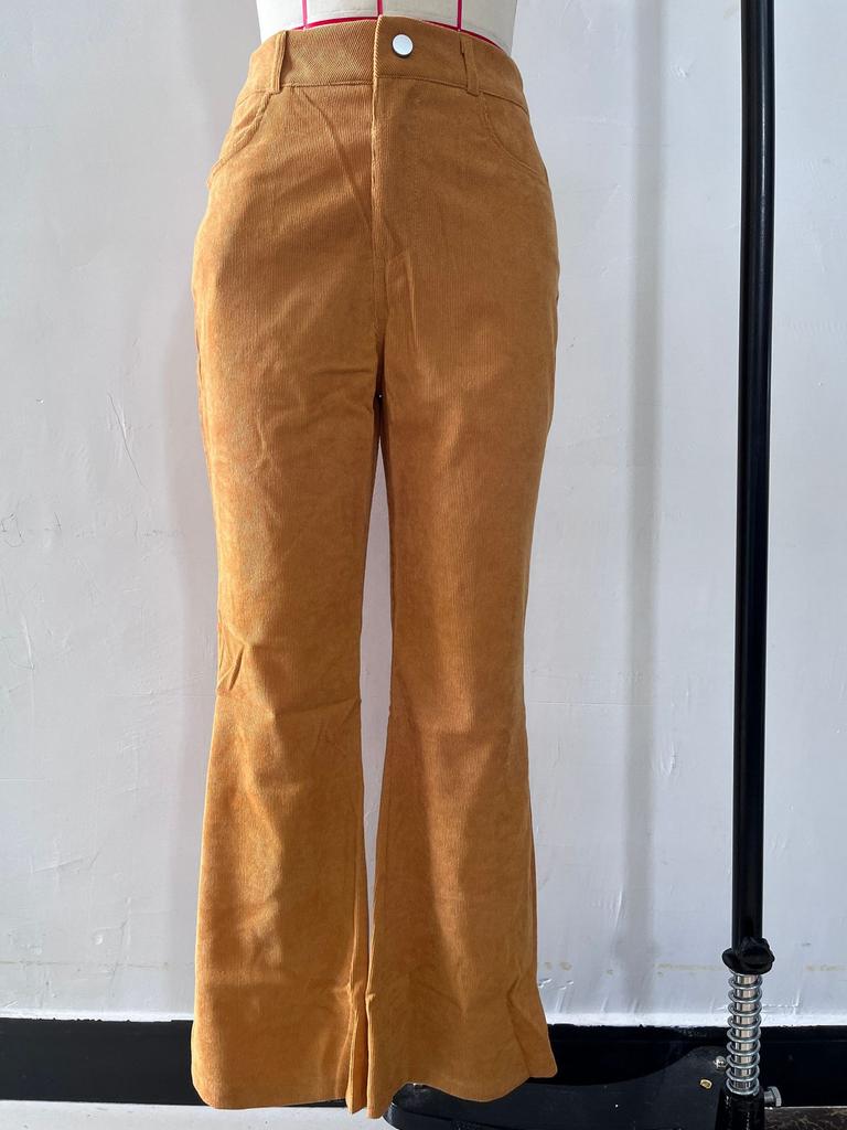 Vårmote Kordfløyel Slengbukser Vide Ben Bukser Dame Ensfarget Casual Komfortable Bukser