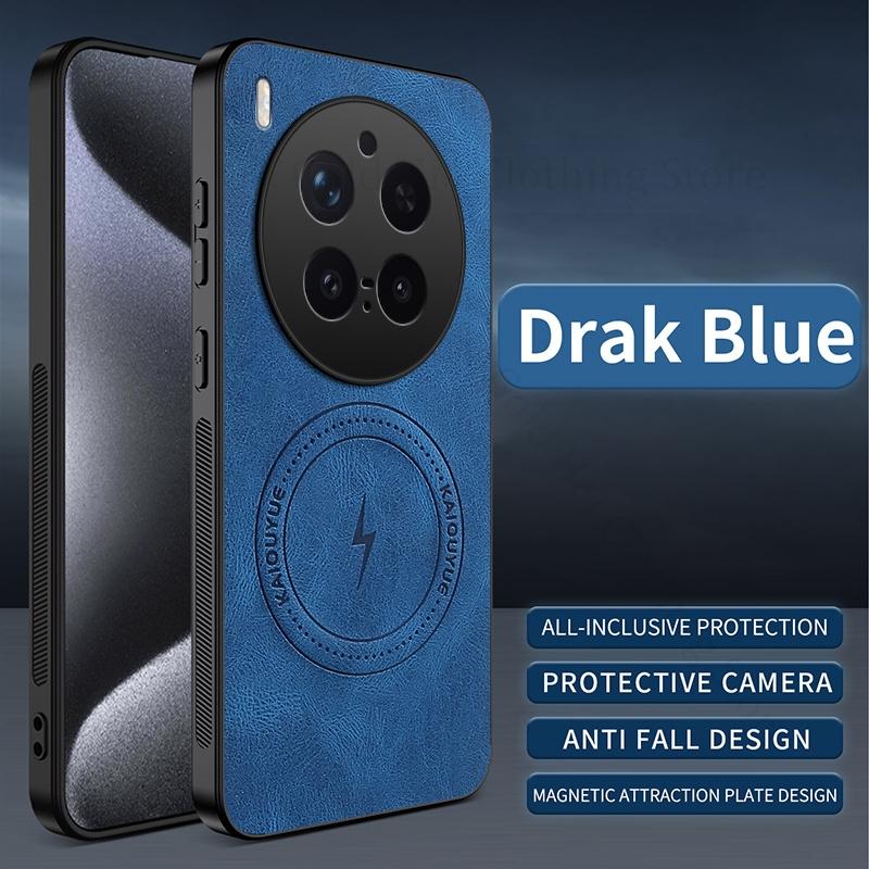 

Wireless Charger For Magsafe Magnetic Case For vivo X300 Pro Soft Bumper Leather Cover For VIVO X300 Pro Phone Shockproof Cover For vivo X300 синий