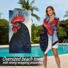 Watercolor Style Black Rooster Theme Polyester Microfiber Beach Towel Is Highly Absorbent, Suitable for Swimming Beach Outings